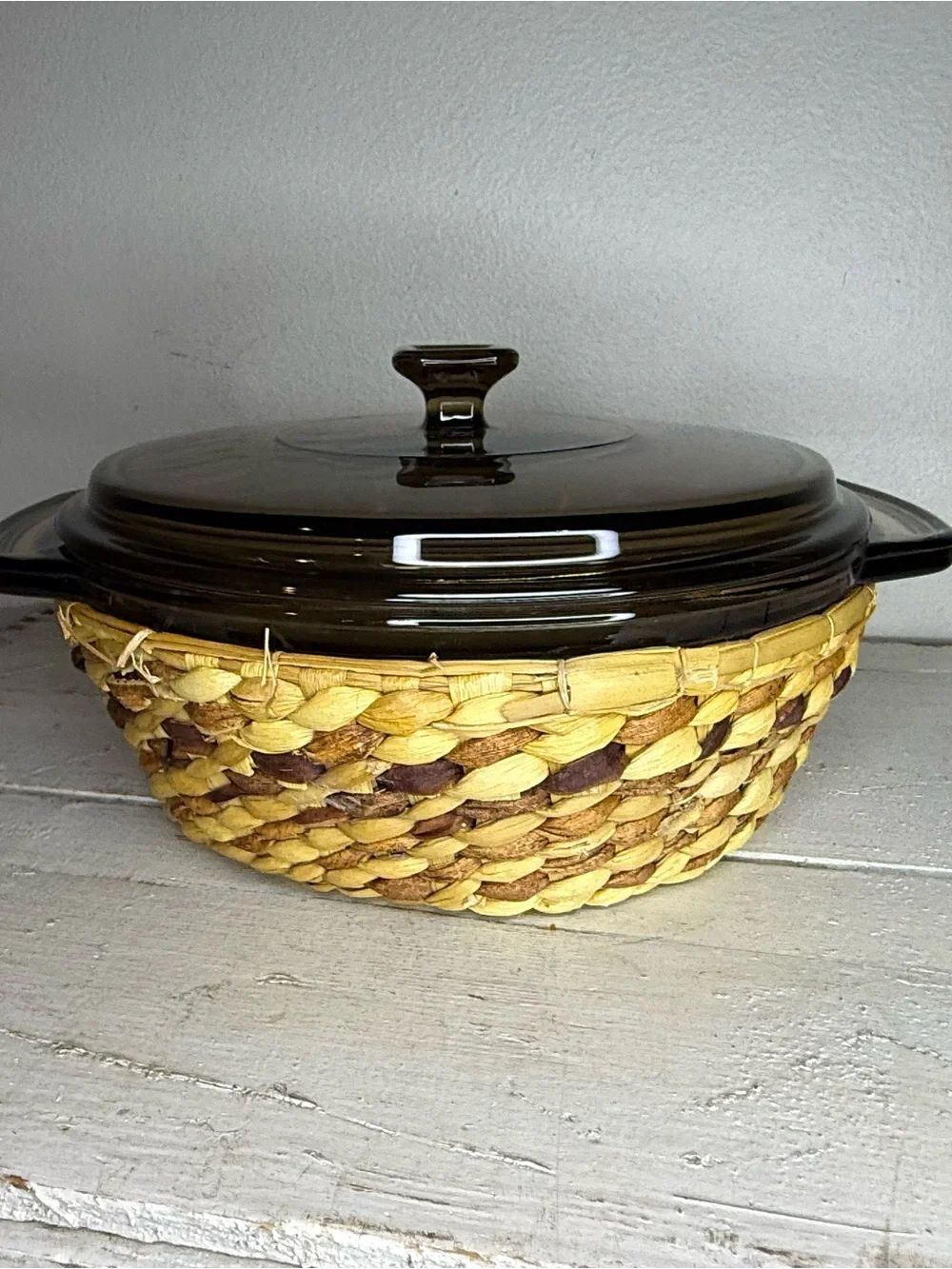 Vtg Anchor Hocking Basket Buffet Harvest Amber 1.5qt Casserole New in Box M400